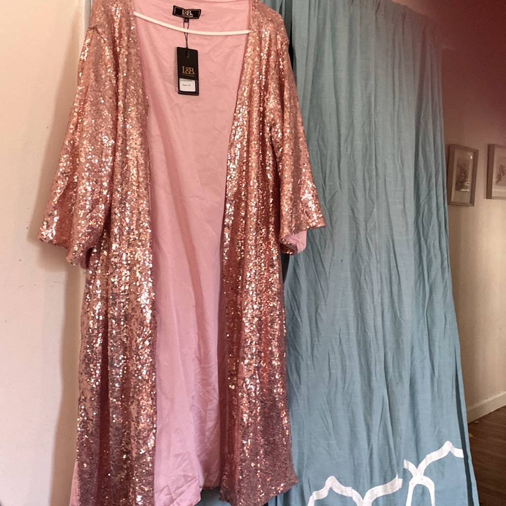 Bell Sleeve Pink Sequin Duster - Has Pockets! 💗